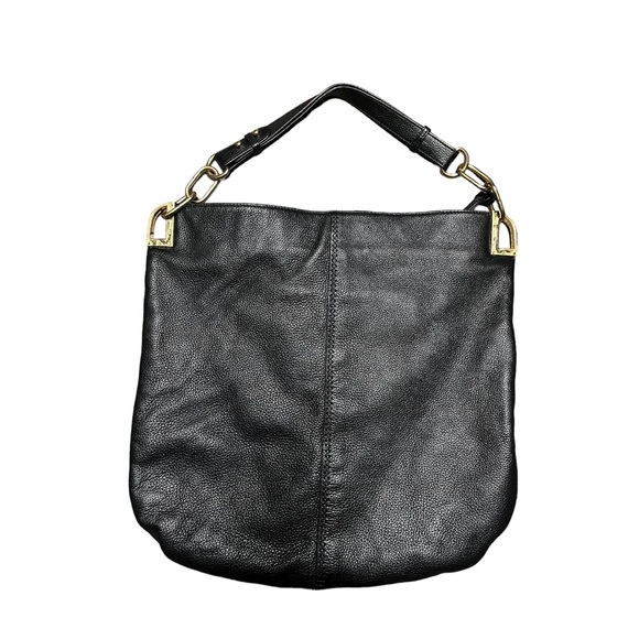 Badgley Mischka black  leather shoulder bag  hobo chain strap gold hardw… - Picture 9 of 12